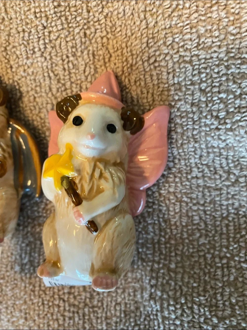 Cracker Barrel Ceramic possum Bat Fairy mini salt pepper set- Pink & Gray Wings
